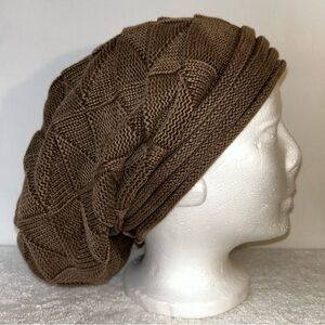 Walnut Unisex Knitted Slouch Toque Beanie Winter Hat With Geometric Knit Pattern